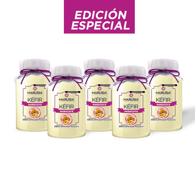 KEFIR MARUSIA PAQUETE FAMILIA FELIZ 5 BOTELLAS DE VIDRIO SABOR MARACUYA