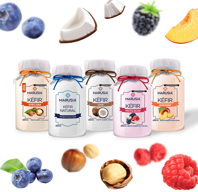 Kéfir Marusia - bebida probiótica, sin conservadores y sin espesantes, rica en bacterias y levaduras probióticos vivos activos con 5,000,000,000 UFC/g. Refresca, nutre y fortalece tu salud digestiva naturalmente.