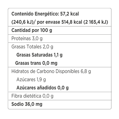 Etiqueta nutrimental de Kefir Marusia 900 ml sabores. Informacion sobre contenido nutrimental, alimento fermentado con probioticos naturales, fermentos vivos, alto en proteina, sin azucar anadida, sin conservadores y sin espesantes.
