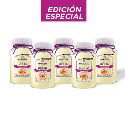 KEFIR MARUSIA PAQUETE FAMILIA FELIZ 5 BOTELLAS DE VIDRIO SABOR MARACUYA
