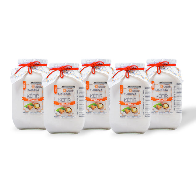 KEFIR MARUSIA PAQUETE FAMILIA FELIZ 5 BOTELLAS DE VIDRIO SABOR AVELLANA
