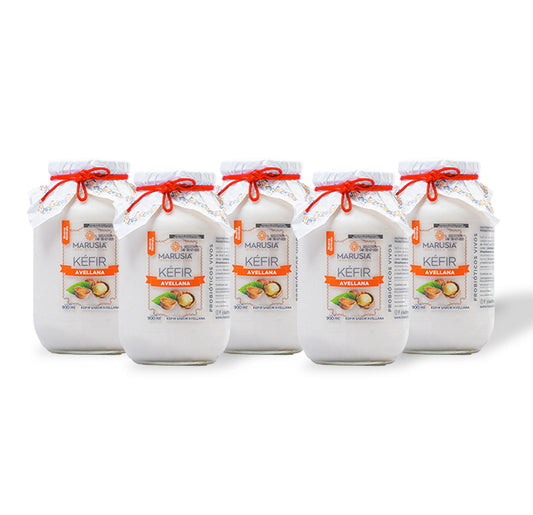 KEFIR MARUSIA PAQUETE FAMILIA FELIZ 5 BOTELLAS DE VIDRIO SABOR AVELLANA
