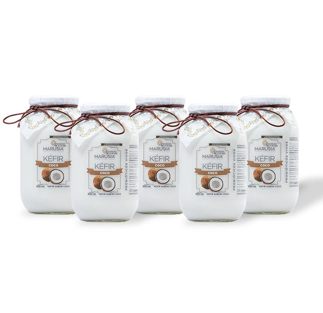 KEFIR MARUSIA PAQUETE FAMILIA FELIZ 5 BOTELLAS DE VIDRIO SABOR COCO
