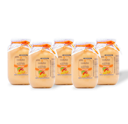 KEFIR MARUSIA PAQUETE FAMILIA FELIZ 5 BOTELLAS DE VIDRIO SABOR DURAZNO
