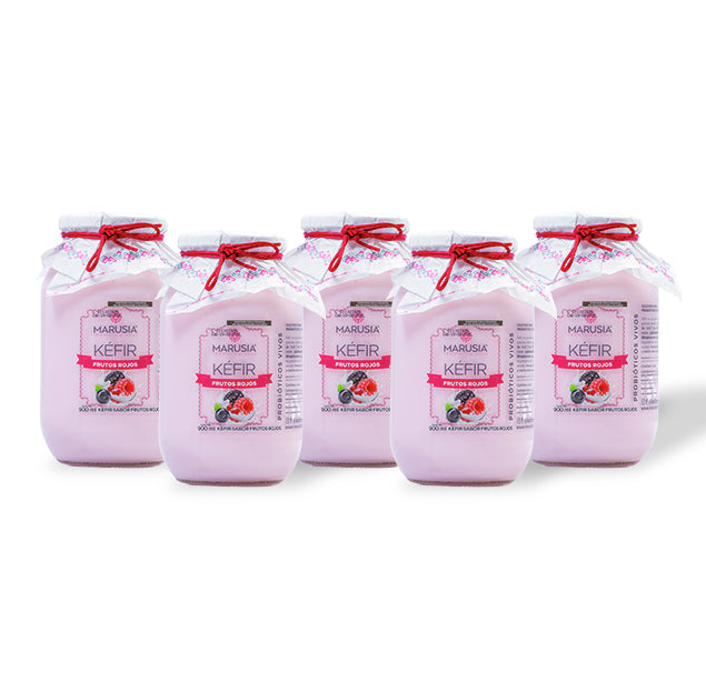 KEFIR MARUSIA PAQUETE FAMILIA FELIZ 5 BOTELLAS DE VIDRIO SABOR FRUTOS ROJOS
