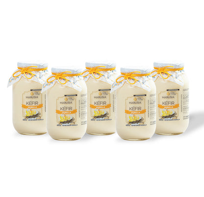 KEFIR MARUSIA PAQUETE FAMILIA FELIZ 5 BOTELLAS DE VIDRIO SABOR VAINILLA
