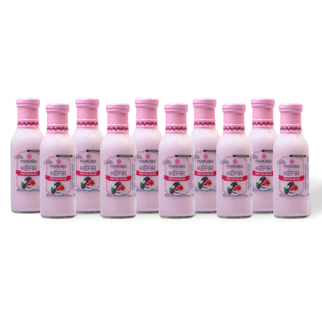 PAQUETE SALUD DIARIA 12 BOTELLAS DE VIDRIO  KEFIR MARUSIA 350 ML SABOR  FRUTOS ROJOS