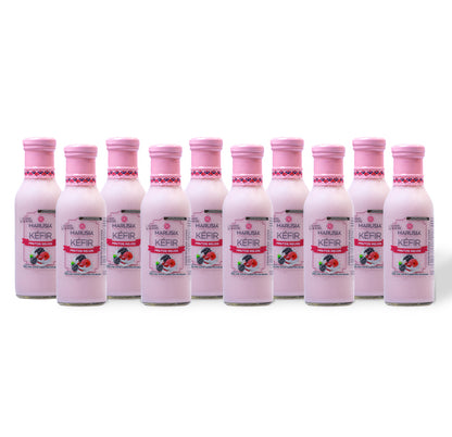 PAQUETE SALUD DIARIA 12 BOTELLAS DE VIDRIO  KEFIR MARUSIA 350 ML SABOR  FRUTOS ROJOS
