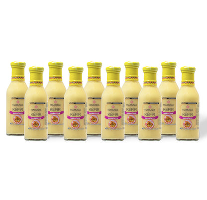 PAQUETE SALUD DIARIA 12 BOTELLAS DE VIDRIO  KEFIR MARUSIA 350 ML SABOR MARACUYA